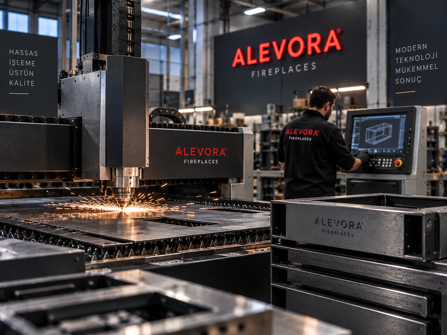 Alevora şömine üretim alanı ve üretim hazırlığı