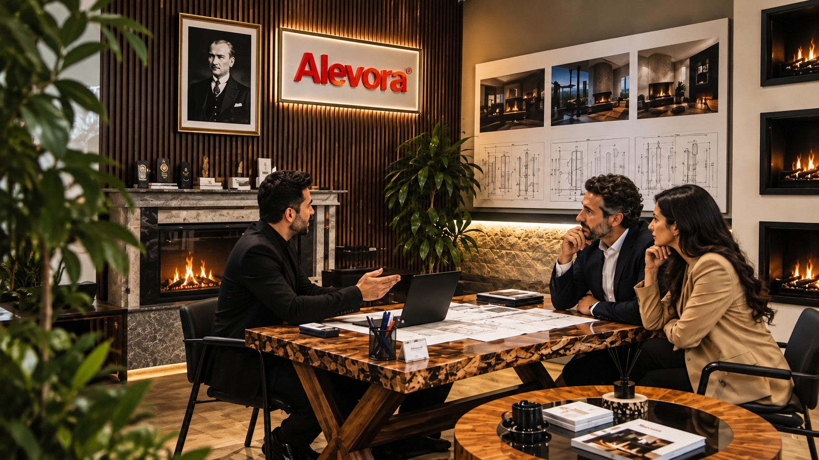 Alevora özel mimari şömine projesi