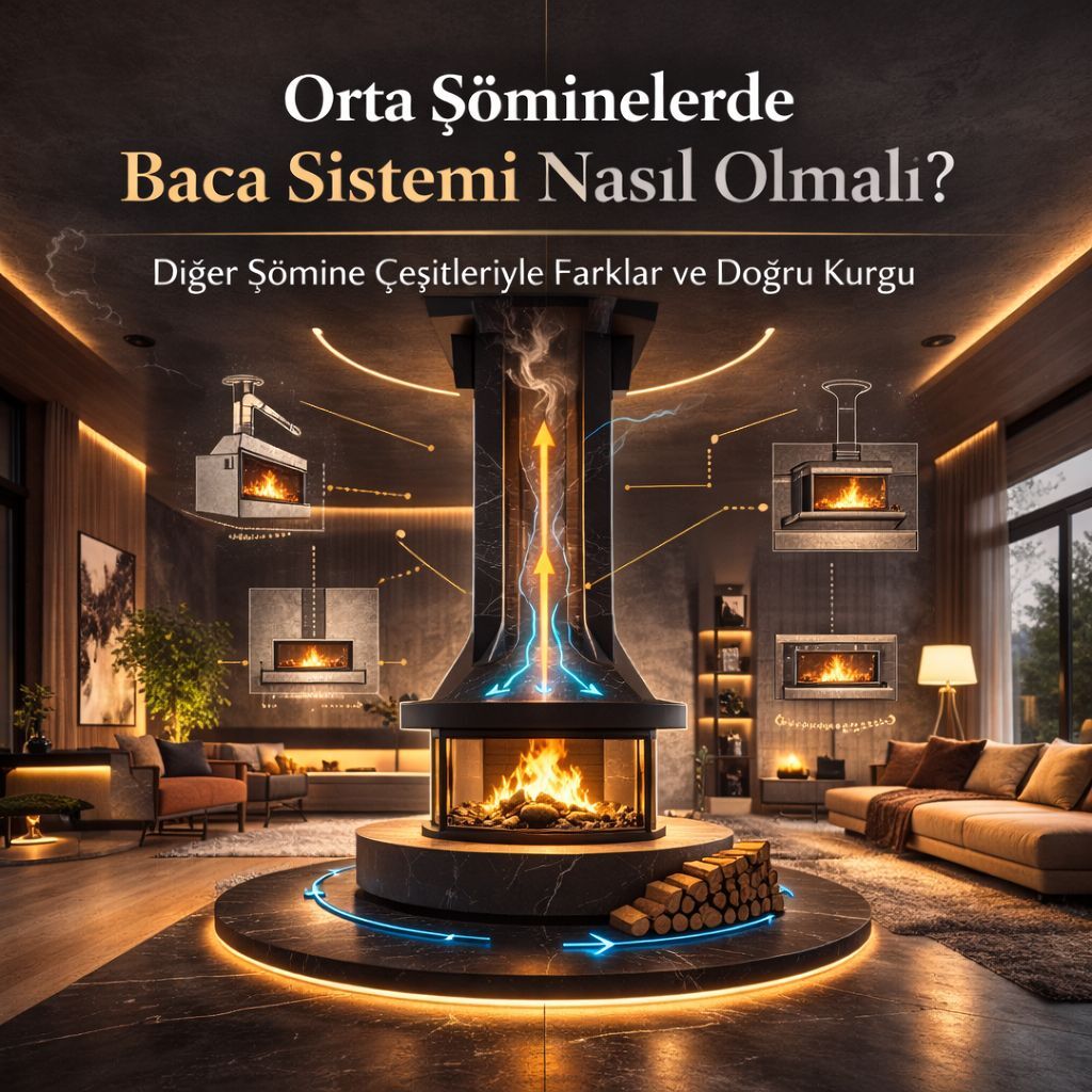 Orta Şöminelerde Baca Sistemi Nasıl Olmalı? Diğer Şömine Çeşitleriyle Farklar ve Doğru Kurgu