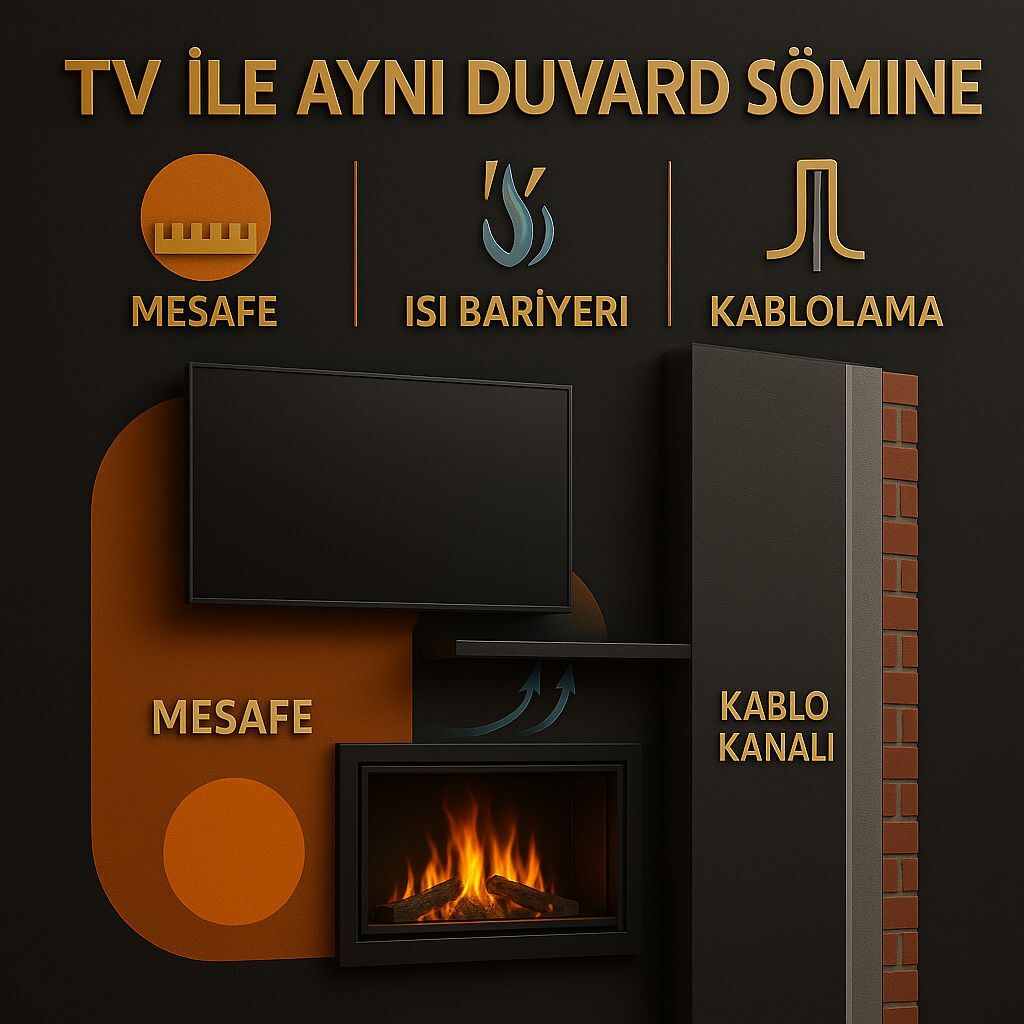 TV ile Aynı Duvarda Şömine | Mesafe, Isı Bariyeri ve Kablolama