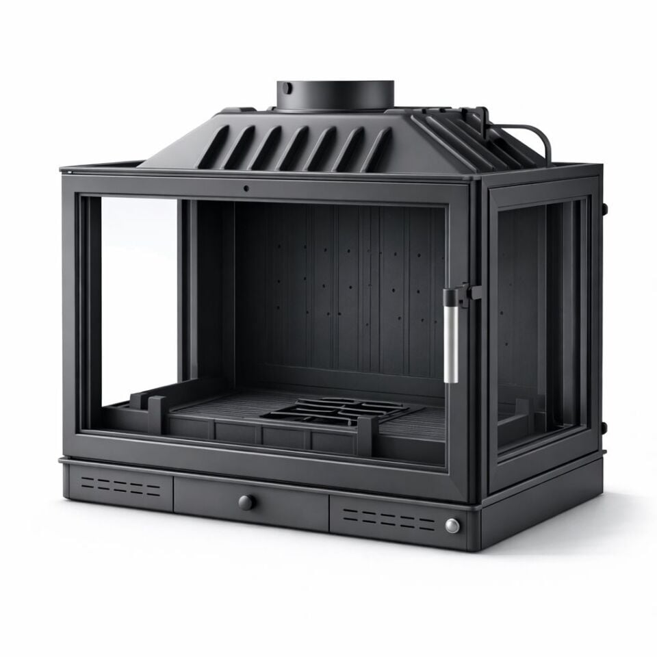 Alevora Şömine 80’lik U Tipi Üç Tarafı Camlı Klapeli Döküm Şömine Haznesi