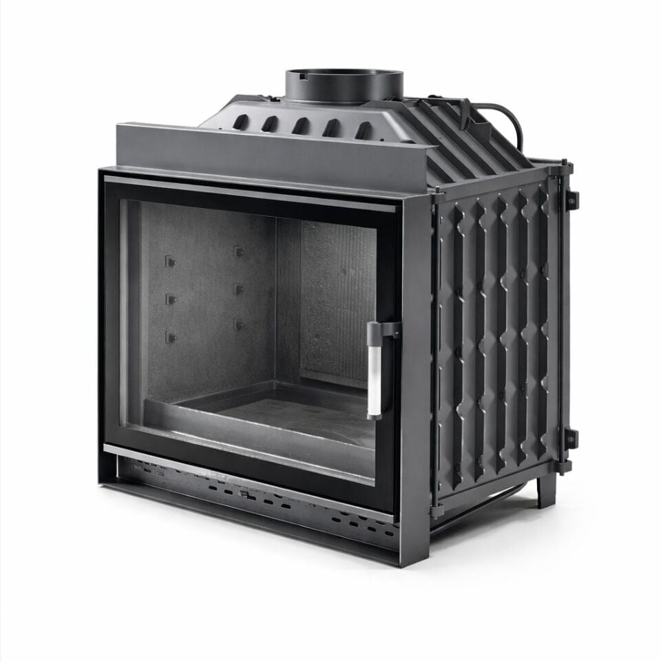 Alevora Şömine 70’lik Yana Açılır Siyah Cam Çerçeveli Döküm Şömine Haznesi