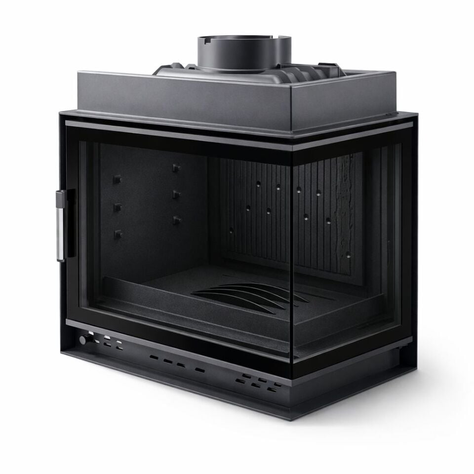 Alevora Şömine 70’lik Siyah Cam Çerçeveli Sağ Camlı Döküm Şömine Haznesi