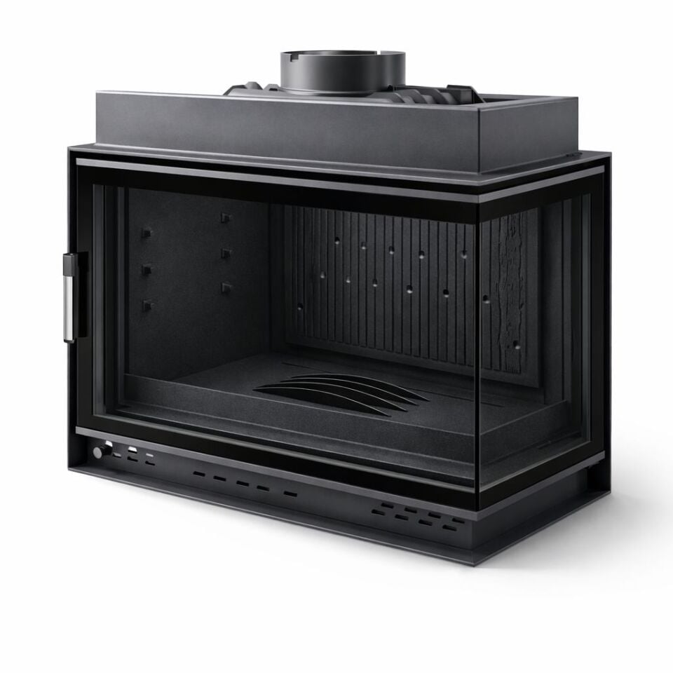 Alevora Şömine 80’lik Siyah Cam Çerçeveli Sağ Camlı Döküm Şömine Haznesi