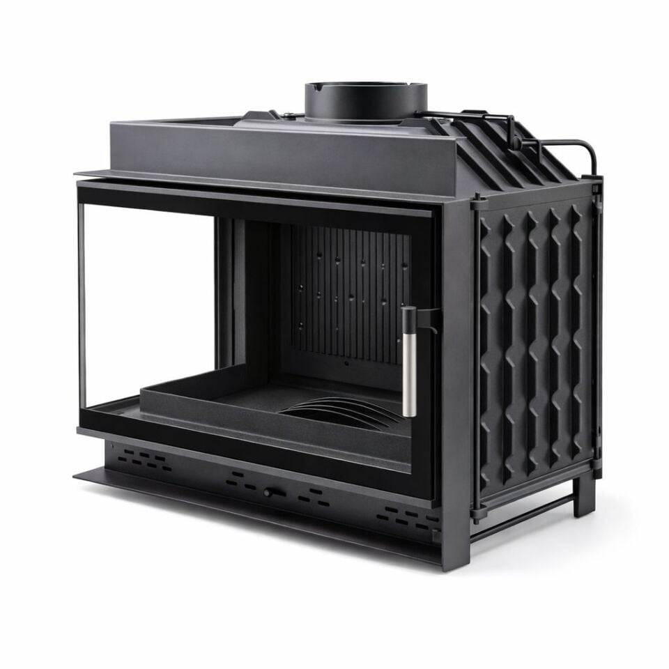 Alevora Şömine 70’lik Siyah Cam Çerçeveli Sol Camlı Döküm Şömine Haznesi