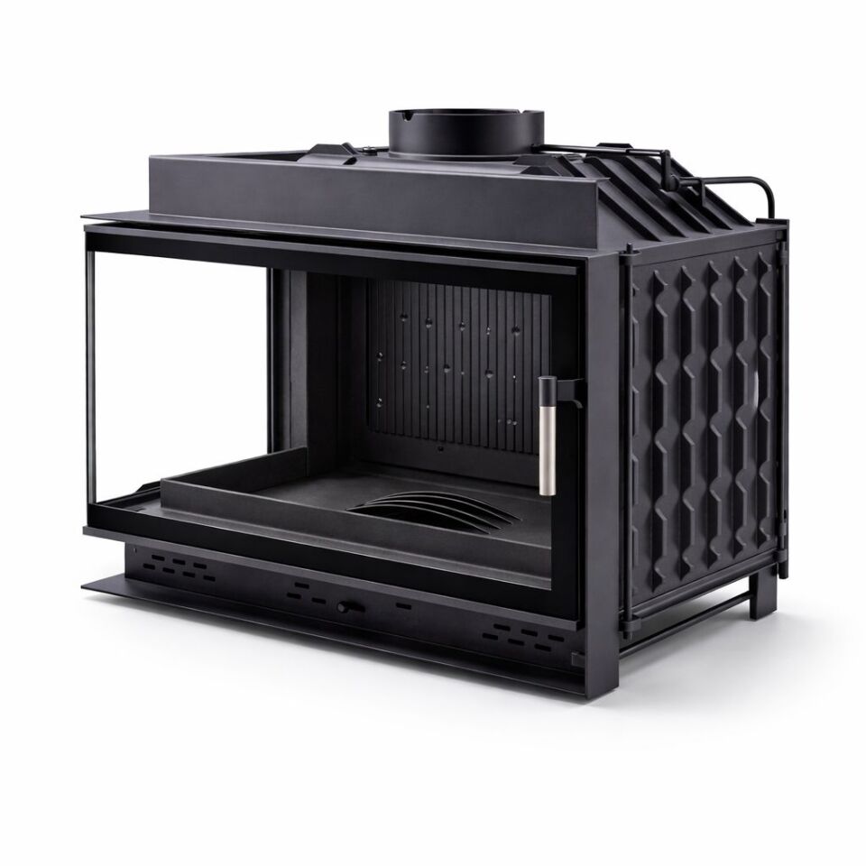 Alevora Şömine 80’lik Sol Camlı Siyah Cam Çerçeveli Döküm Şömine Haznesi