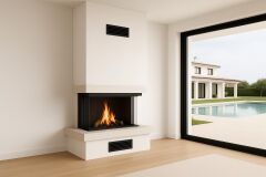 Alovera Şömine Modern U tipi odunlu şömine – Üç cepheli cam tasarımı