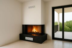 Alevora Şömine L Tipi Asansörlü Odunlu Şömine Modeli | Modern Köşe Seri